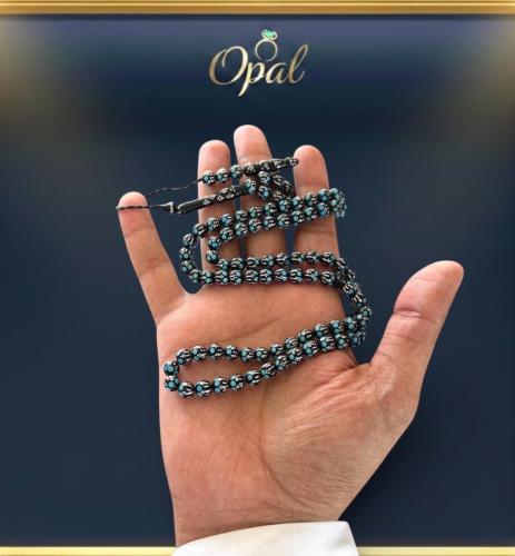 سبحة كوك مطعمه بفضة وفيروز – شغل فاخر يدوي