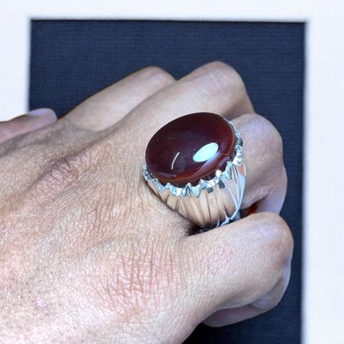 خاتم عقيق كبدي بصياغة اوبال