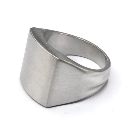 خاتم رجالي ستانليس ستيل موديل مربع منحني لون فضي م...