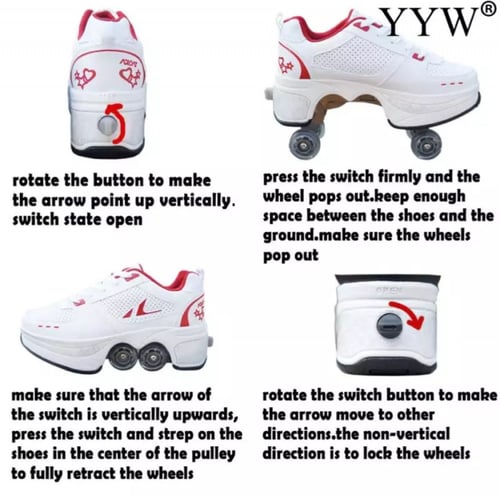 حذاء تزلج بعجلات قابلة للتعديل (ابيض،اسود)