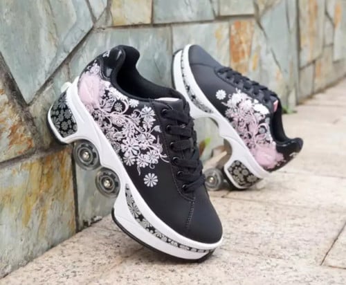 حذاء تزلج بعجلات قابلة للتعديل (ابيض،اسود)