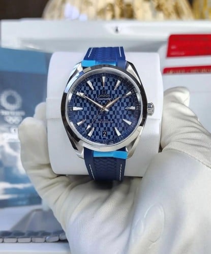 ساعة اوميقا سيماستر سير جلد مينا أزرق