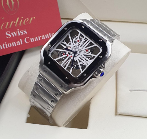 ساعة كارتير نيو ديزاين فضي ايطار اسود مينا ابيض