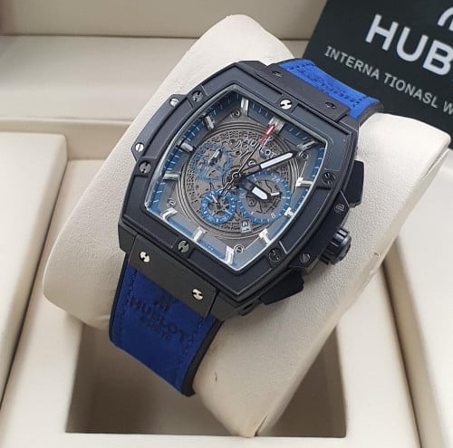 ساعة هوبلت ازرق ايطار اسود رجالي