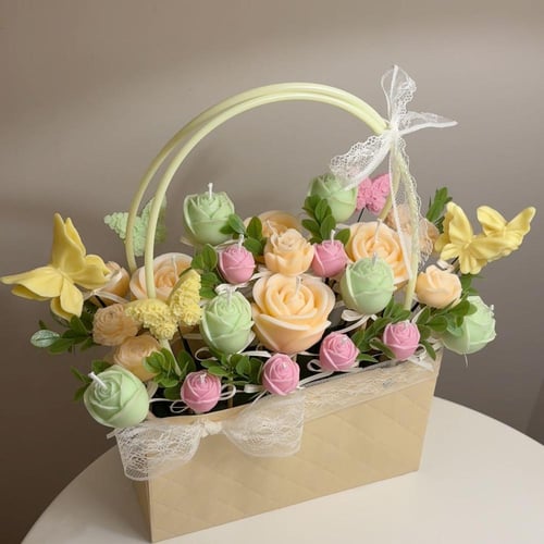 سلة شموع الورد المعطره