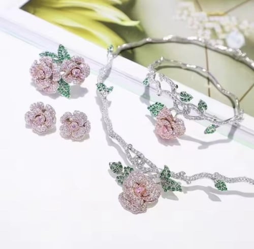 طقم فضة الوردة ( وردي - اصفر )