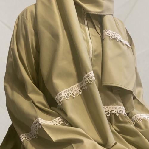 Prayer dress sheet for girls, with zipper, khartah style — Olive green — 135cm
