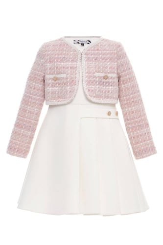 فستان ابيض + جاكيت وردي من ٣ ل ٧ سنوات