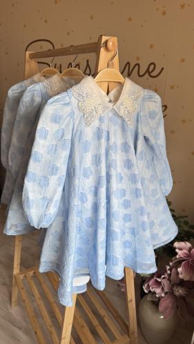 فستان سماوي طويل من ورا من ٤ الى ٨ سنوات