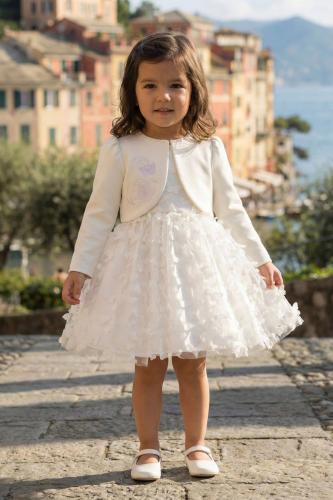 فستان مناسبات ابيض + جاكيت من ٦ اشهر الى سنتين