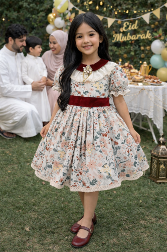 فستان فكتوري راقي مع ياقه وحزام باللون العودي المل...