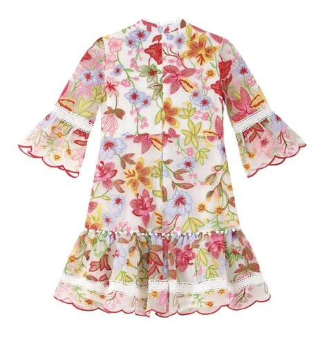 فستان مارلو مزين بالزهر البارز مع أكمام طويله