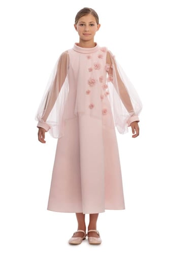 فستان ساده مع طبقه تل مزينه بالورد من ٨ سنوات الى...