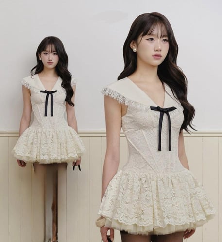 فستان العمر المحير قصير دانتيل مع طبقات من التل