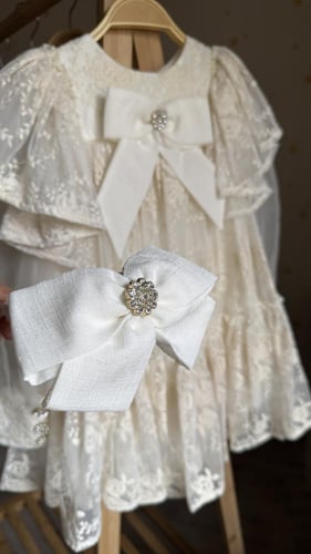 فستان دانتيل سكري + طوق شعر من ٦ إلى ١٠ سنوات