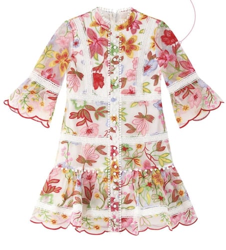 فستان مارلو مزين بالزهر البارز مع أكمام طويله