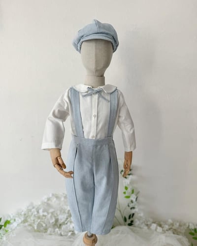 طقم ولادي قميص + افرهول سماوي + طاقيه