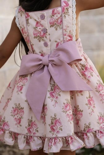 فستان قطن مورد مع اطراف الدانتيل