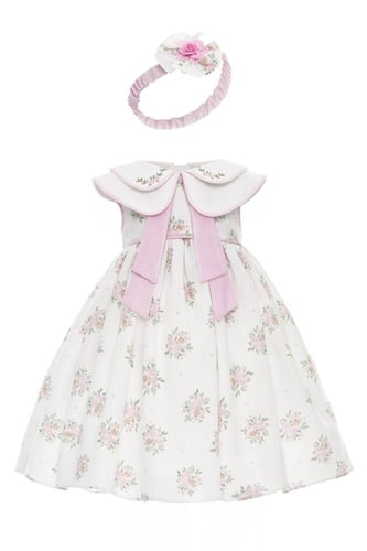 فستان مواليد مورد من ٦ اشهر الى سنتين + ربطه شعر ب...