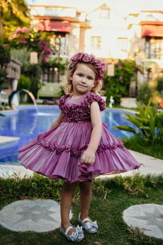 فستان لون كرزي من سنه الى ٥ سنوات