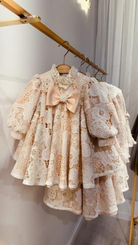 فستان خوخي دانتيل للمواليد من ٦ أشهر إلى ٣سنوا