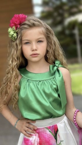 تايور انيق باللونين الفوشي والاخضر + اكسسوار شعر