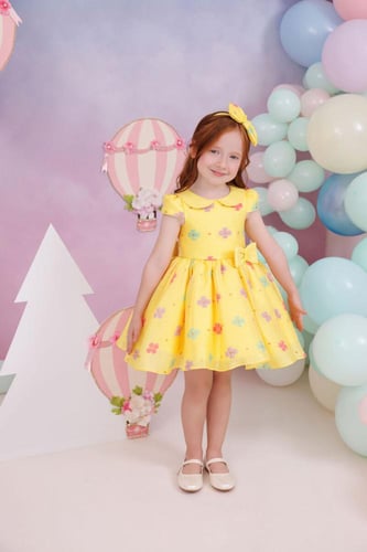 فستان مواليد اصفر مبهج + ربطه شعر