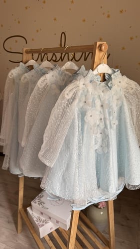 فستان سماوي مناسبات من عمر ٤ الى ١٣ سنه