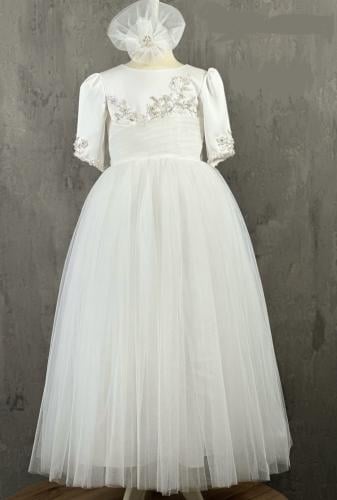 فستان مناسبات طويل مع قبعه فرنسيه