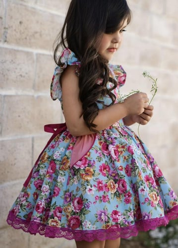 فستان قطن مورد مع اطراف الدانتيل الفوشي