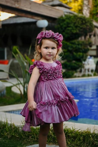 فستان لون كرزي من سنه الى ٥ سنوات