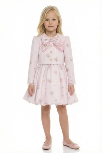 فستان وردي مورد + جاكيت من ٣ ل ٧ سنوات