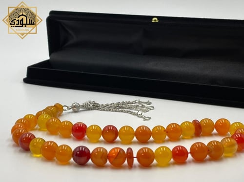 سبحة عقيق ملون تدرج برتقالي (33 حجر)