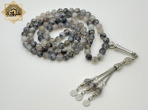 سبحة الألوان (99 أحجار العقيق نادرة بعروق سوداء)