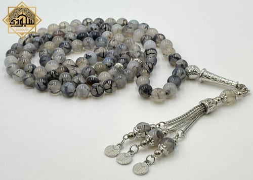 سبحة الألوان (99 أحجار العقيق نادرة بعروق سوداء)