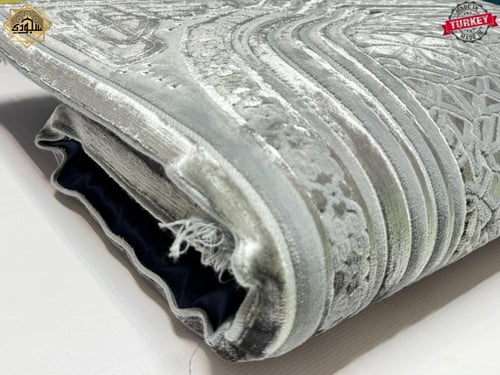 سجادة الروضة الشريفة حرير تركي ( رمادي مع سماوي)