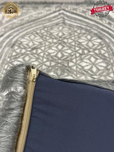 سجادة الروضة الشريفة حرير تركي ( رمادي مع سماوي)