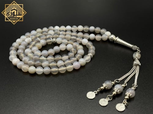 سبحة الألوان (99 أحجار العقيق رمادي)