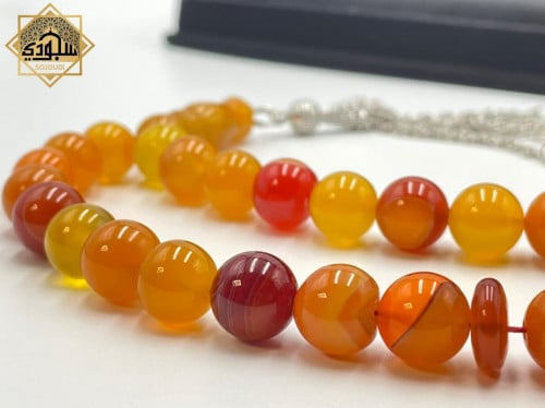 سبحة عقيق ملون تدرج برتقالي (33 حجر)