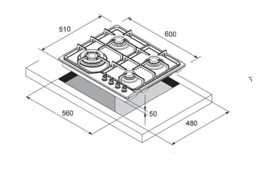 سطح 60سم غاز زجاجي ماستر جاز إيطالي موديل ( H64GBC...