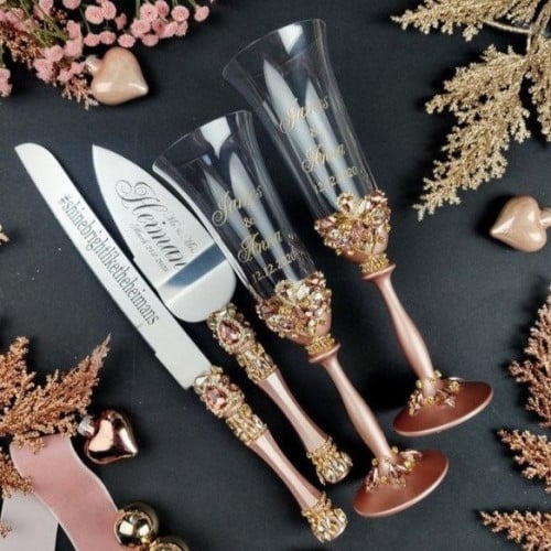 طقم عرسان مكون من 12 قطعة مرصع ب كريستال شوارفسكي