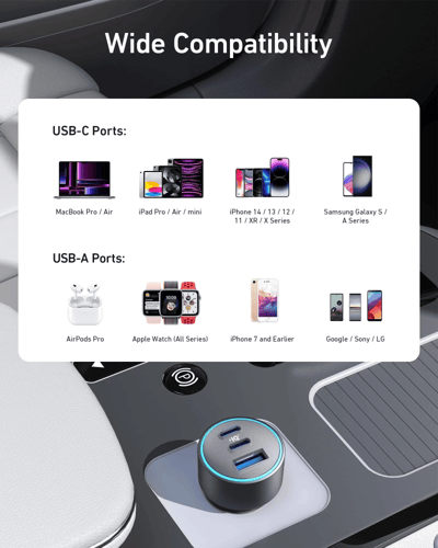 شاحن انكر 336 للسيارة بقوة 67 واط بمنفذين تايب سي...