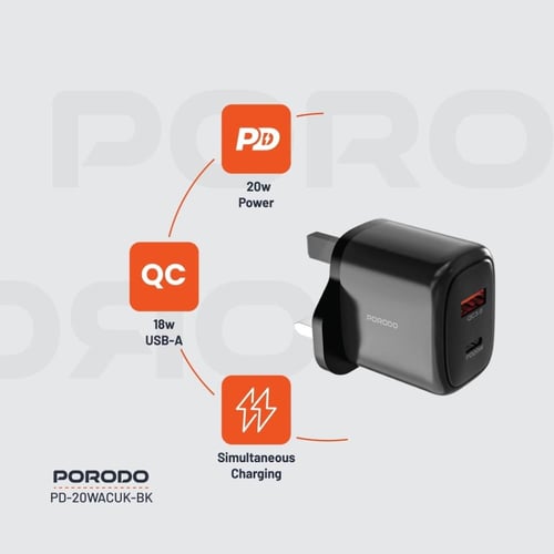 رأس شاحن مزدوج سريع 20 و 18 واط نمط بريطاني بورودو...