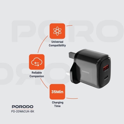 رأس شاحن مزدوج سريع 20 و 18 واط نمط بريطاني بورودو...