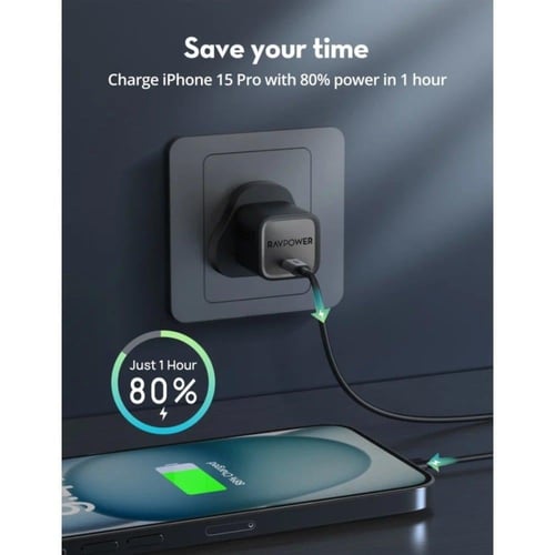 شاحن جداري راف باور بمنفذ تايب سي بقوة 20 واط - اس...