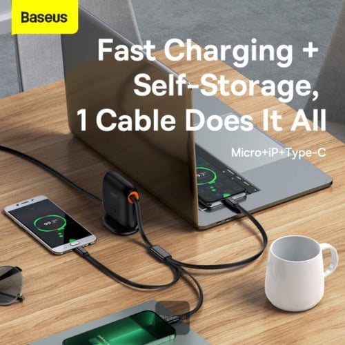 بيسوس - منصة قابل للسحب 3 في 1 كيبل شحن سريع بقوة...