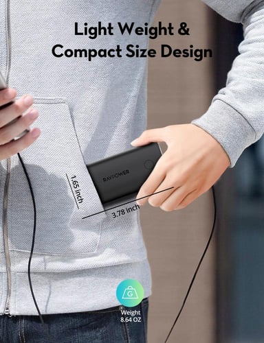 بطارية راف باور بسعة 10000 ملي امبير بقوة 30 واط ب...