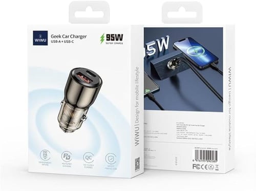 شاحن سيارة سريع 95 وات من ويوو تايب سي + يو اس بي...