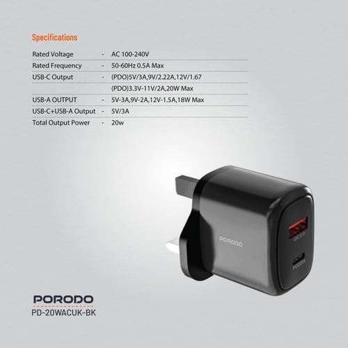 رأس شاحن مزدوج سريع 20 و 18 واط نمط بريطاني بورودو...