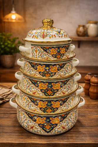 طقم قدور مزخرف بالنقشة التراثية الفاخرة بلمسات ذهب...